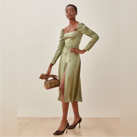 Reformation Maryanne Silk Dress in green - Picture 6 of 9